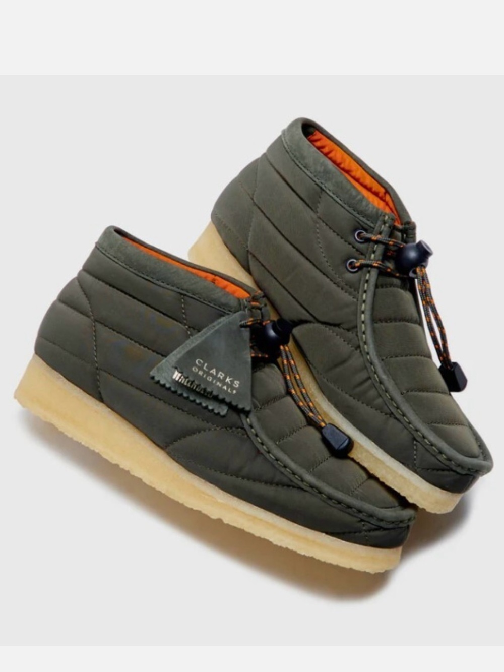 Clarks Quilted Olive Ankle Booties with Orange Lining